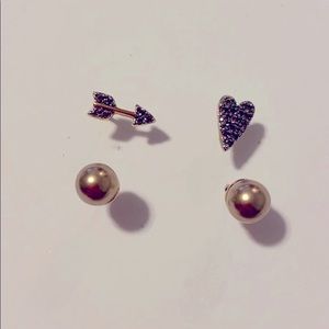 Henri Bendel Heart/Arrow & Pearl Stud Set
